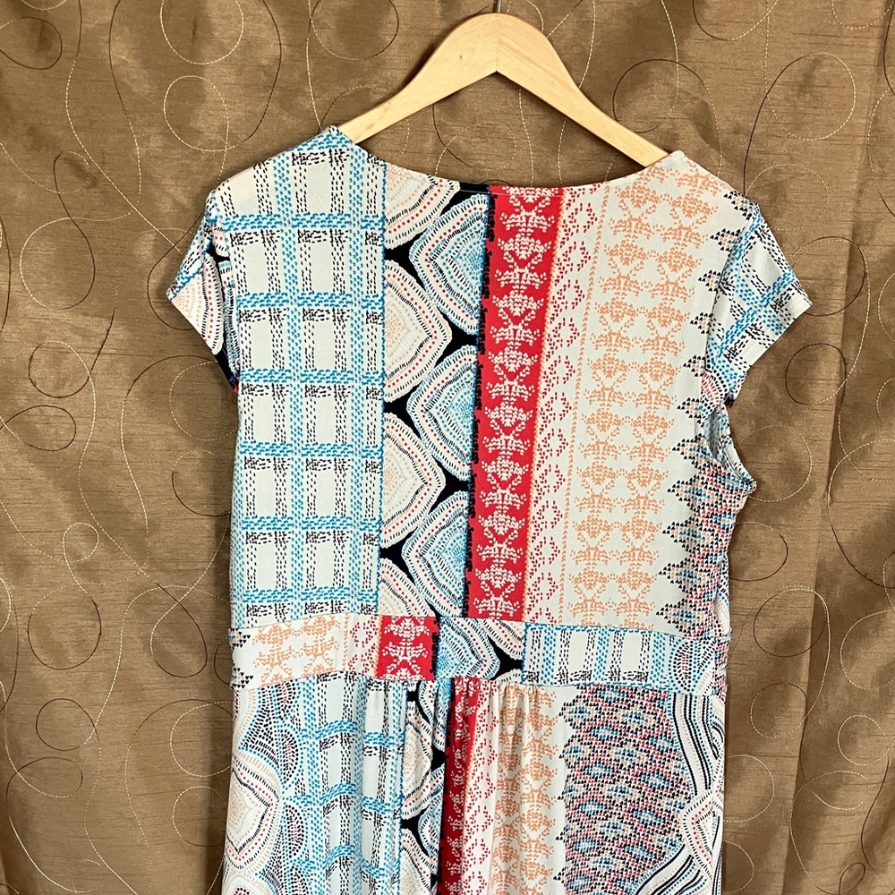 Dana Buchman Boho Maxi Dress Cream Multi Color Geometric Print Flowy Size L NWOT - Picture 4 of 14